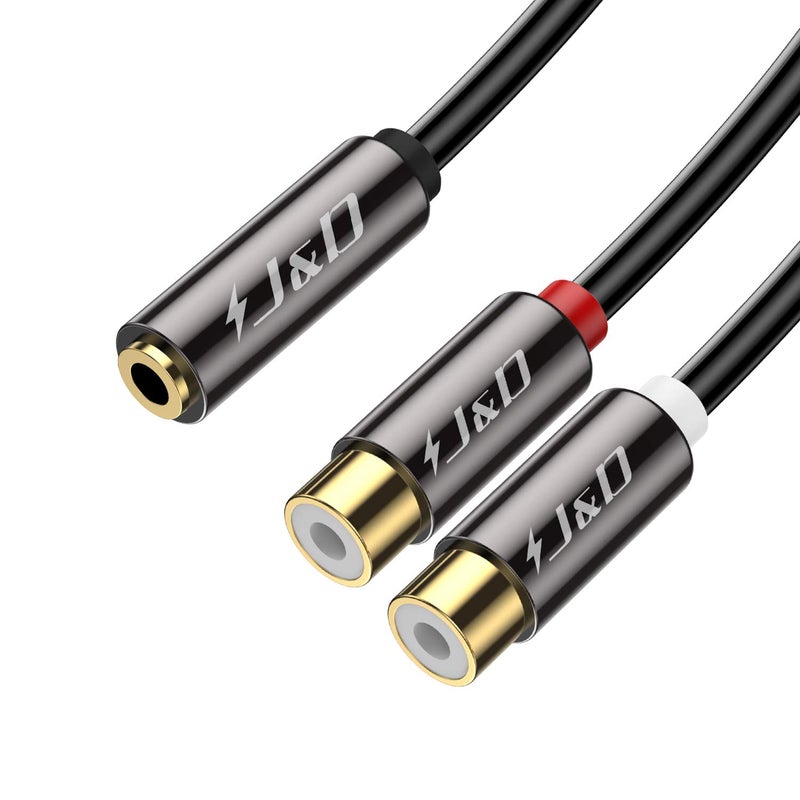 J&D 3.5 mm to 2 RCA Cable, Gold Plated Copper Shell Heavy Duty 3.5mm Female to 2RCA Female Stereo Audio RCA Cable Adapter, 0.65 Feet - Image 1